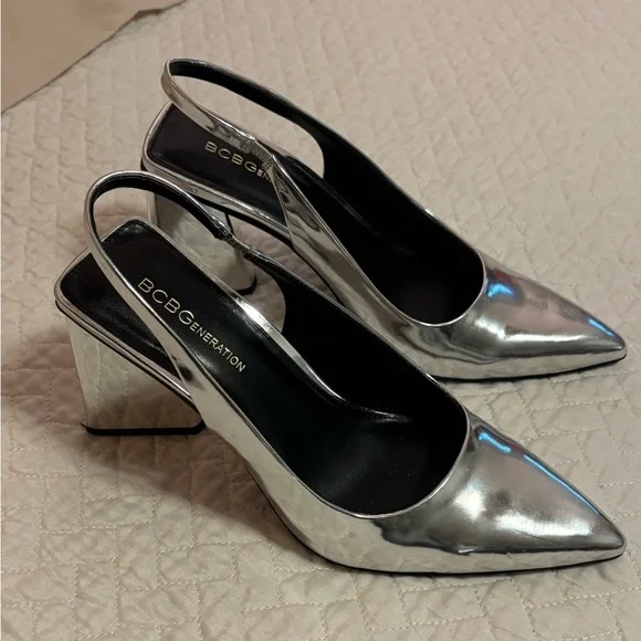 BCBGeneration Silver Slingbacks Size 8.5 - Picture 1 of 5